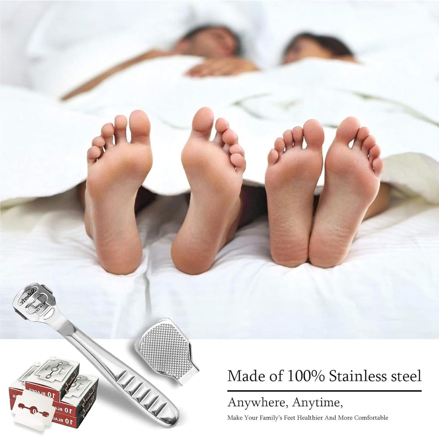 56 Pcs Callus Shaver Set,1 Stainless Steel Foot Razor with 50 Replacement Slices Blades,1 Foot File Head Foot Care Tools,4 Purple Foot Scrubbing Stones,Foot Shaver Callus Remover for Hand Feet