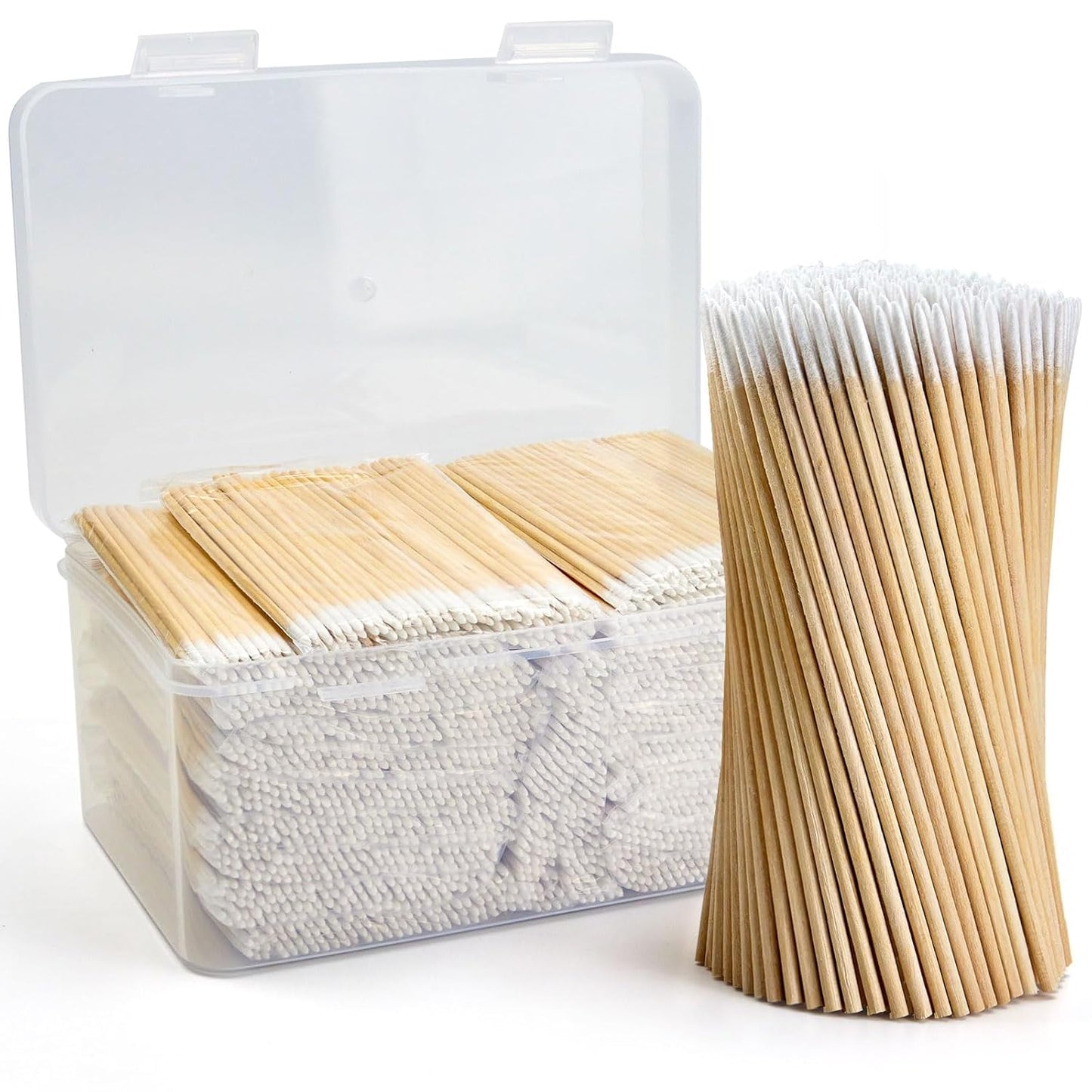 2200Pcs Pointed Cotton Swabs in Storage Box - Precision Microblading Cotton Swabs with Wooden Sticks for Makeup, Cleaning Nail Polish, Eyebrow, Tattoo Permanent Supplies, Craft