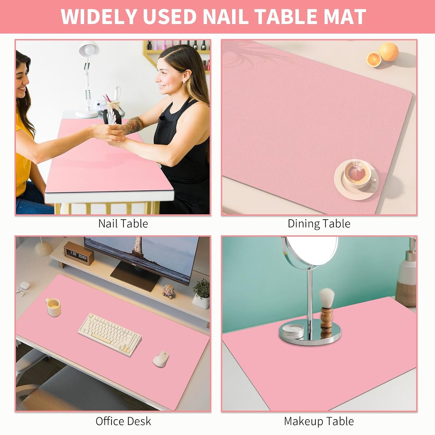 Double-sided Nail Table Mat for Nail tech - Soft Microfiber PU Leather Nail Desk Mat - Foldable Nail Art Table Mat Acetone Resistant for Nails Salon Home (Pink) (Mat Only)