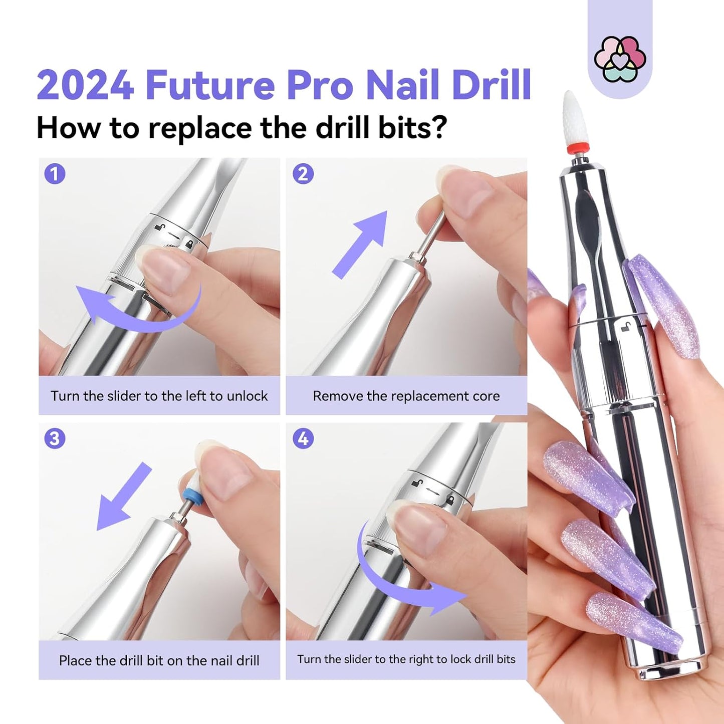 SAVILAND Electric Nail Drill Professional: 2024 Pro Future Tech 40000RPM Nail Drill Kit E File for Acrylic Nails Gel Polish Rechargeable 6000mAh Portable Nail Filer Drill Bits Salon