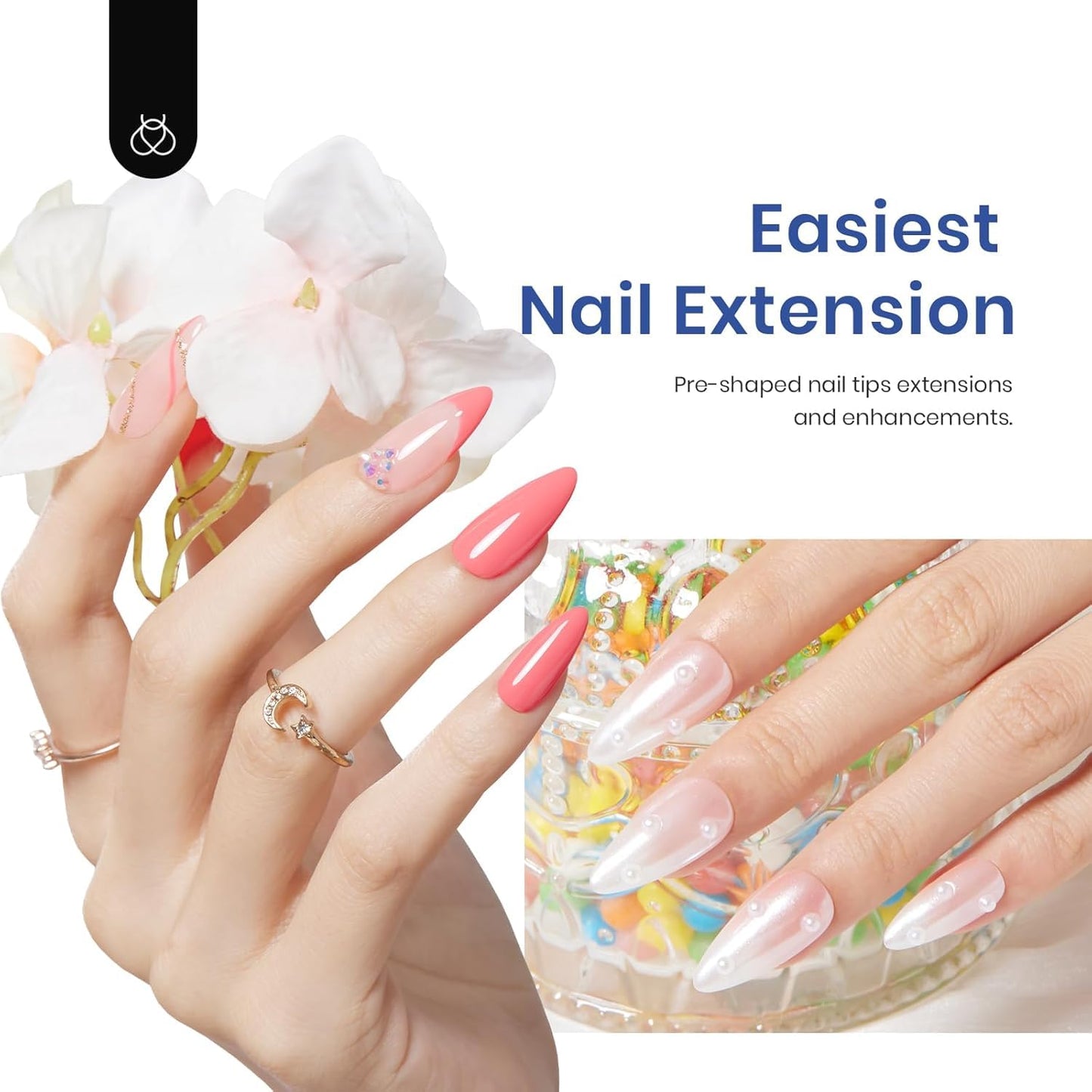 Beetles Gel Nail Kit Clear, Almond Medium, 240pcs 10 Sizes, with 9 in 1 Glue Mini UV&LED Lamp, Fall Nails, Acrylic False Tips Kit Easy Nail Extension Set for Home DIY Salon Gift for Girls