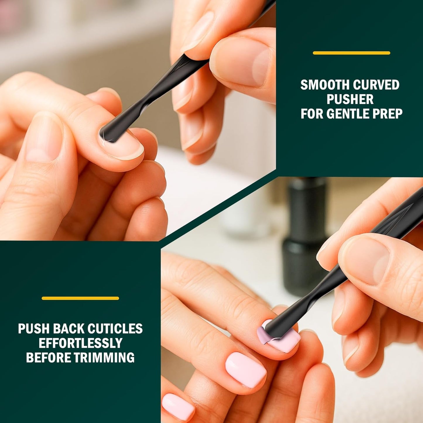 FVION 2-in-1 Cuticle Pusher with Fork, Cuticle Trimmer Dual End Cuticle Remover, Stainless Steel Nail Cuticle Care Tool for Manicure & Pedicure – Black