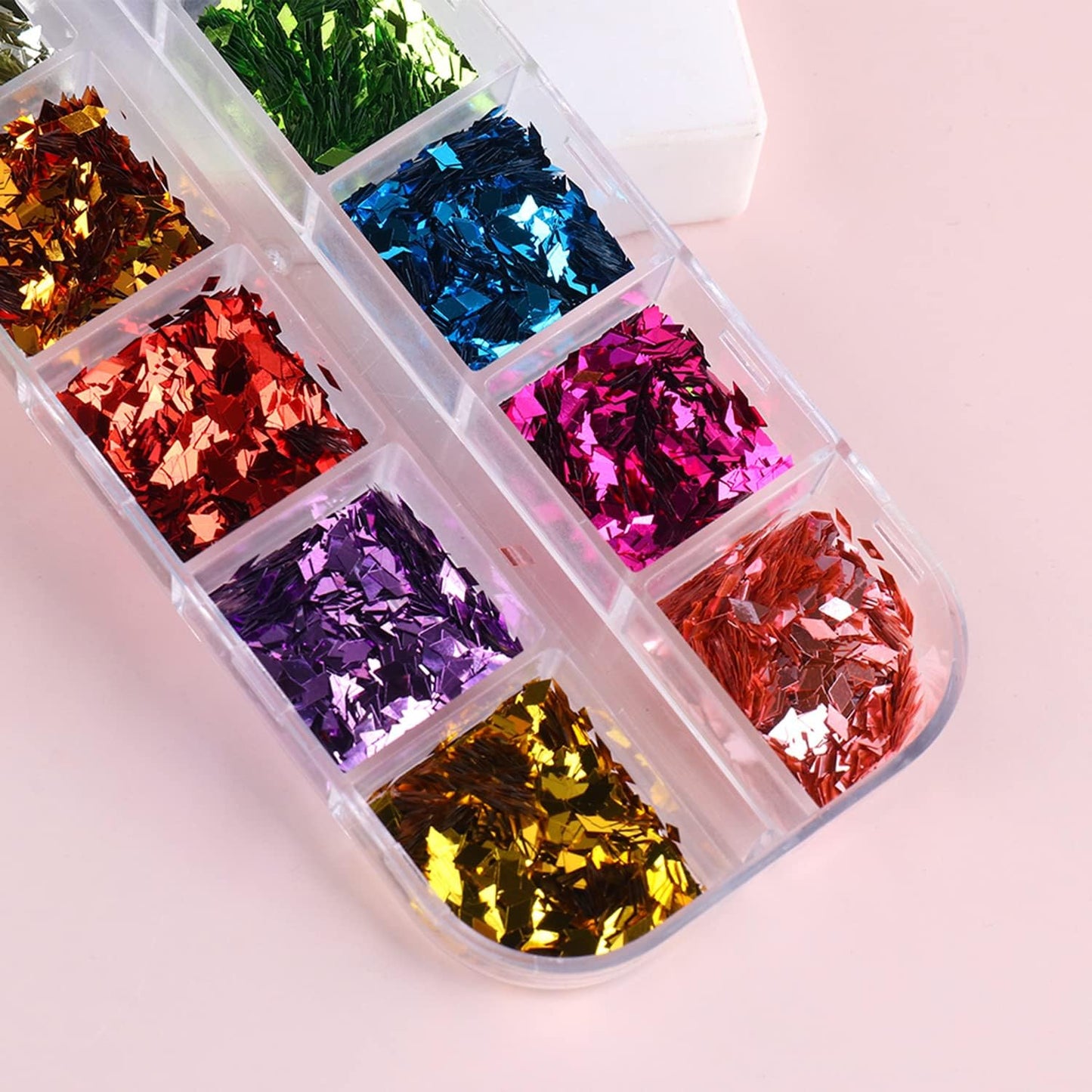 Rhombus Glitter Nail Art Sequins, Holographic 3D Shiny Nail Art Flakes Acrylic Supplies, 12 Colors Rhombus Nail Art Design for Women Girls Manicure Powder Charms Decorations DIY Sparkly Nail Art Tips