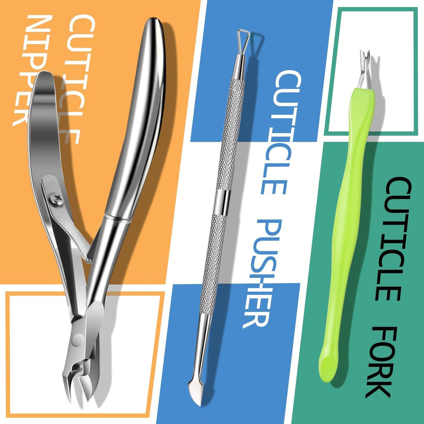 TsMADDTs Cuticle Pusher Nail File Kit, Nail Buffers and Files with 3 Files, 2 Buffering Blocks, 2 Polishing Buffers, Cuticle Nippers, Pusher and Oil