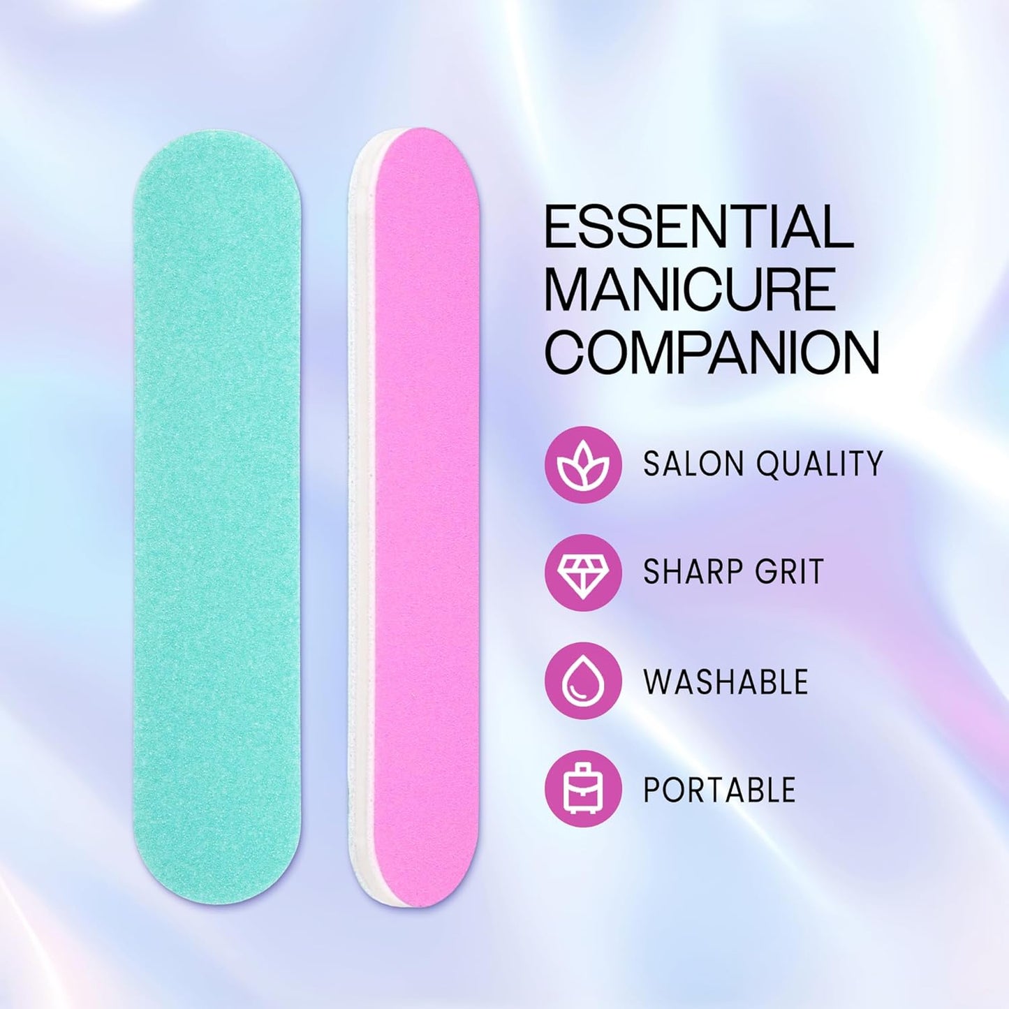 25PCS Mini Size PANA Professional Double Sided Nail Files - Pink&Teal, 100/180 Grit - Emery Board Nail Buffering File Manicure Pedicure Nail Polisher Washable