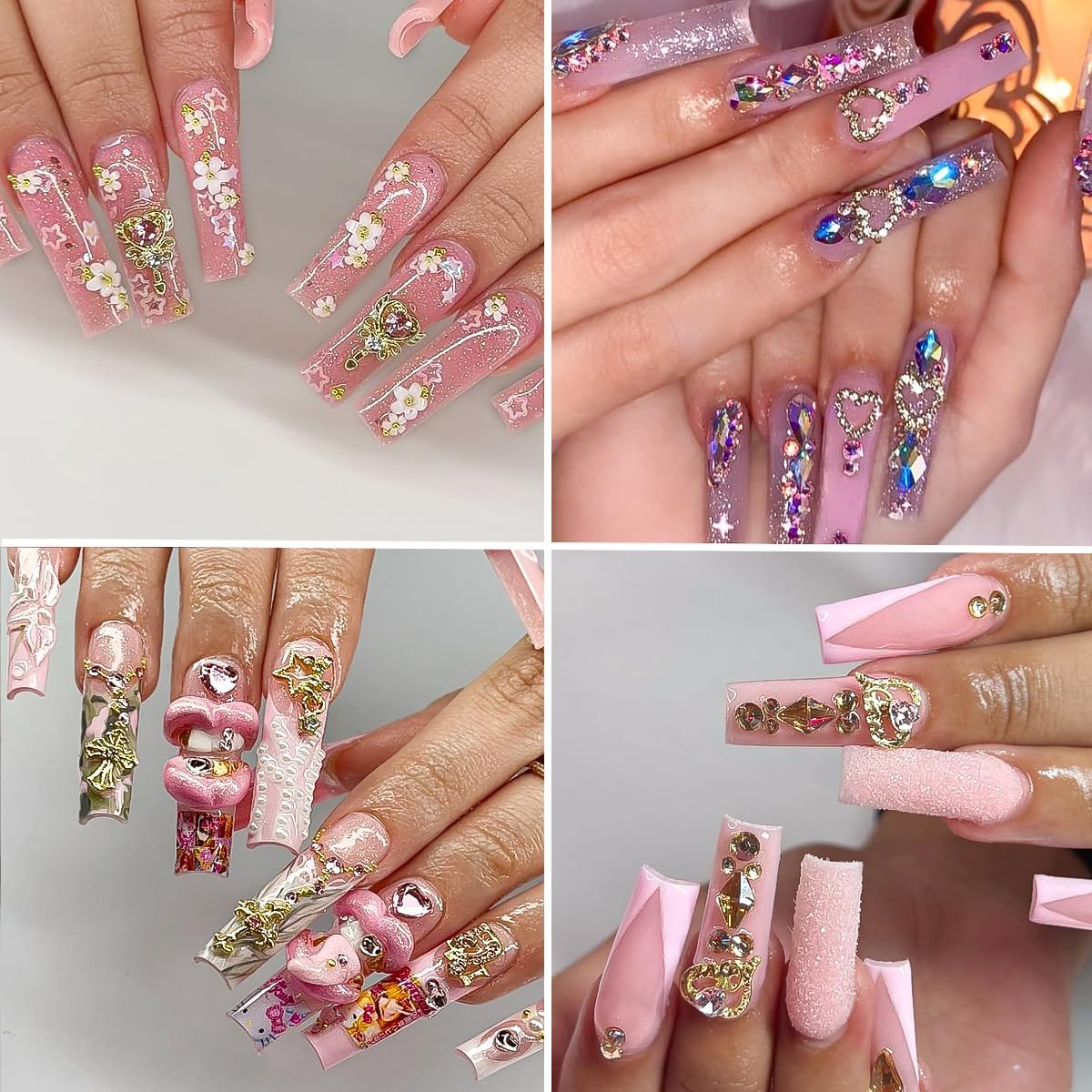 48PCS Nail Charms, Nail Rhinestones Kit with Nail Gems, 3D Nail Charms and Gems Charms for Nails, Nail Art Accessories Rhinestones