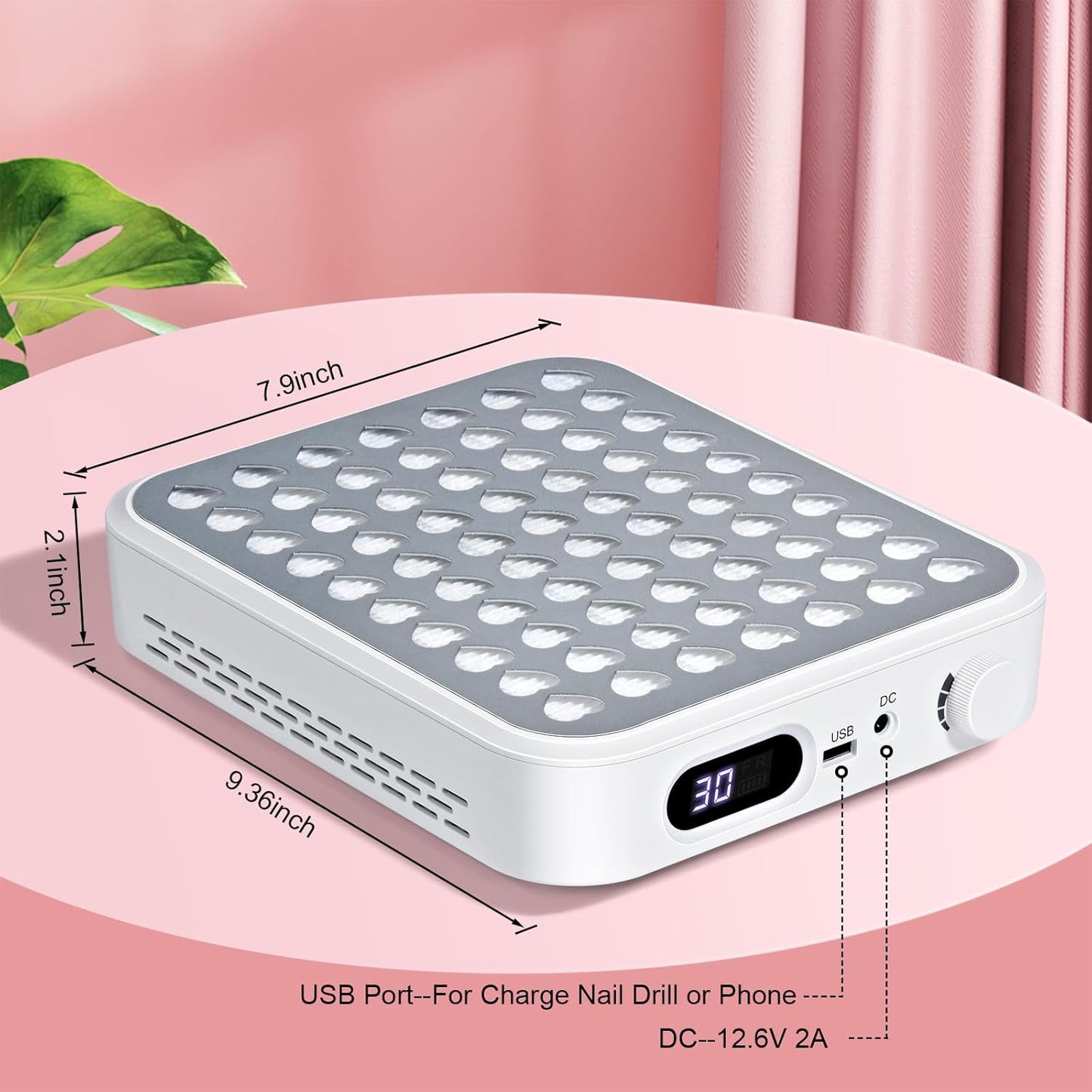 Nail Dust Collector with 2 Reusable Filters,Dust Collector Quiet for Nail Tech Art, Powerful Nail Fan and Dust Collector,Nail Vacuum Cleaner for Salon and Home (White)
