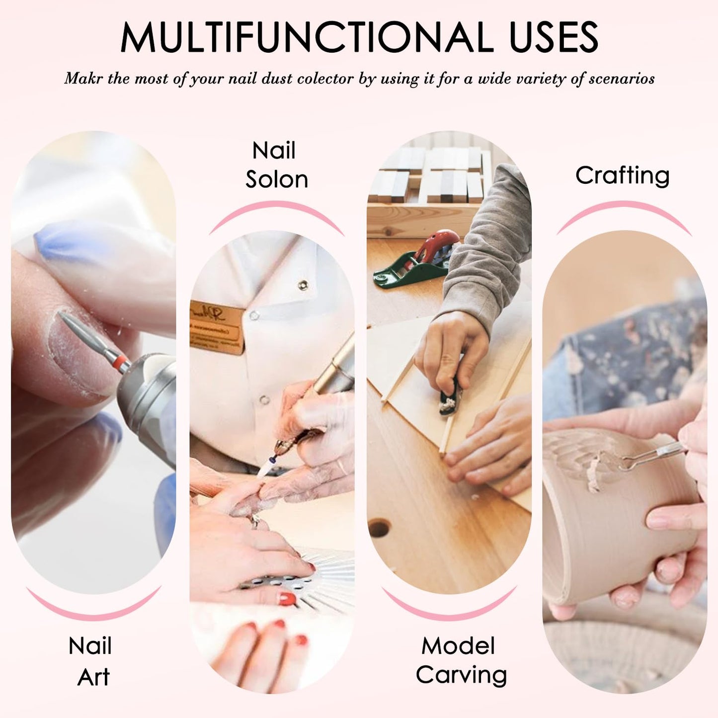 Pink Nail Dust Collector with Reusable Filter for Acrylic Gel Nails, 80W Power Nail Vacuum Cleaner Dust Catcher Adjustable Dust Sucker for Nails Manicure Pedicure at Home Nail Salons