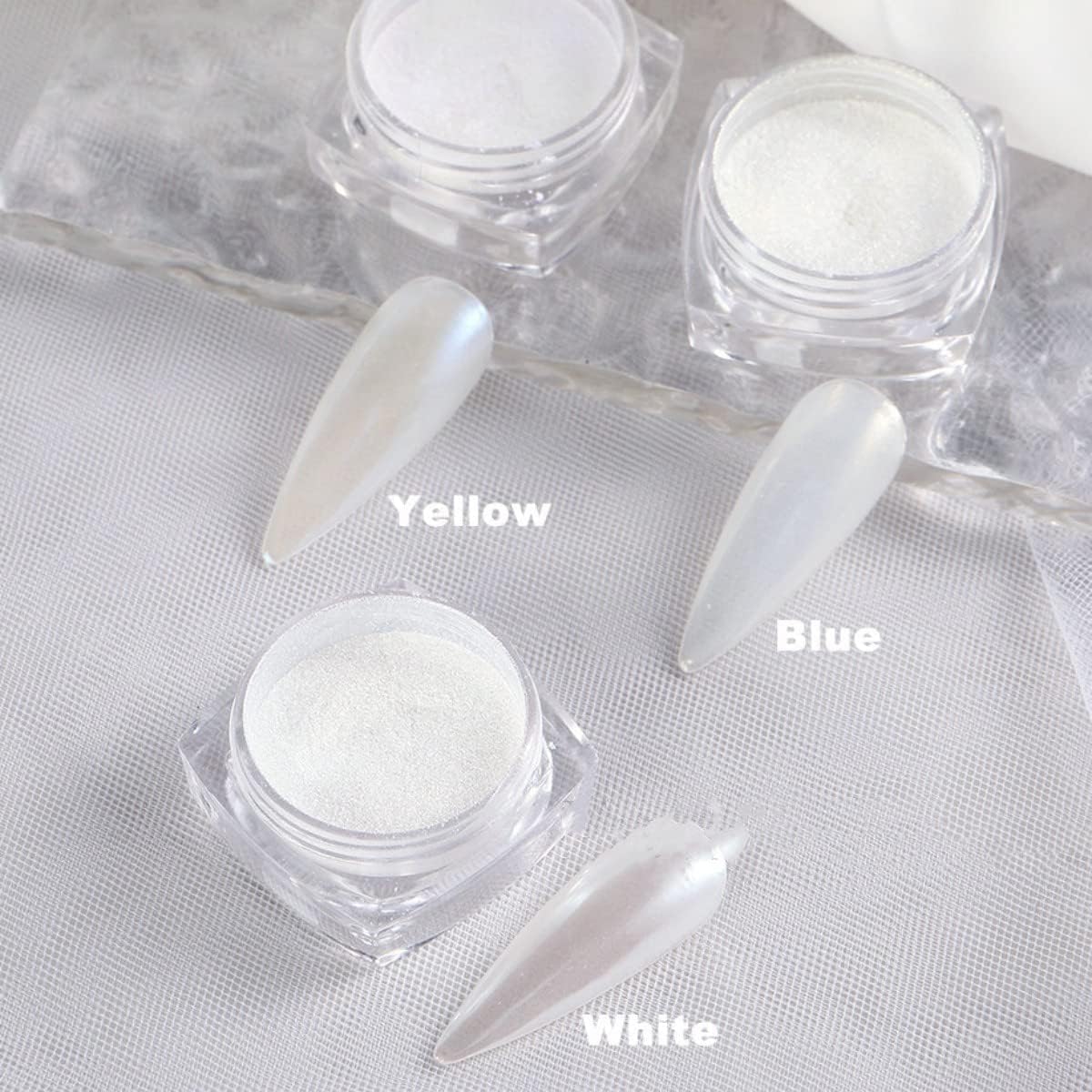 White Pearl Chrome Nail Powder, Mirror Effect Pearlescent Chrome Pigment Powder for Nails, Ice Aurora Nail Powder 3Pcs