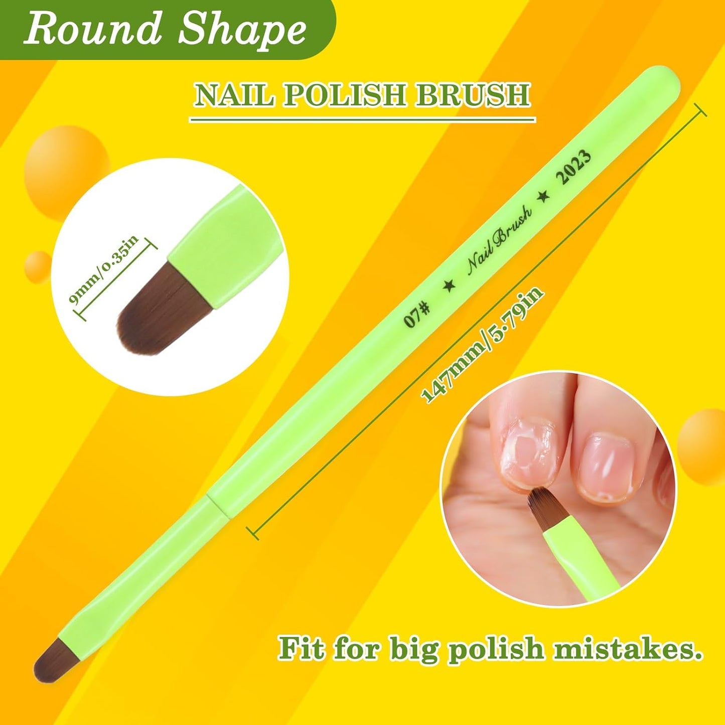 3PCS Nail Clean Up Brushes for OPI Nail Polish Remover, Brushes for Cleaning Polish Mistakes on the Cuticles, Acetone Resistant Nail Brush for Nail Art and Designs（Fluorescent Green ）