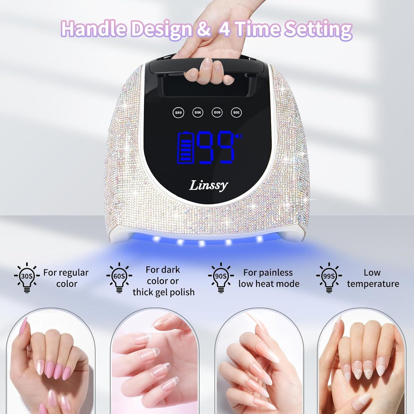 96W UV LED Cordless Nail Lamp,Nail Dryer with 42 Beads,UV Light for Gel Nails Manicure for Fingernails & Toenails,Professional LED Nail Lamp for Salons with 4 Timers and Smart Sensor (Diamond)