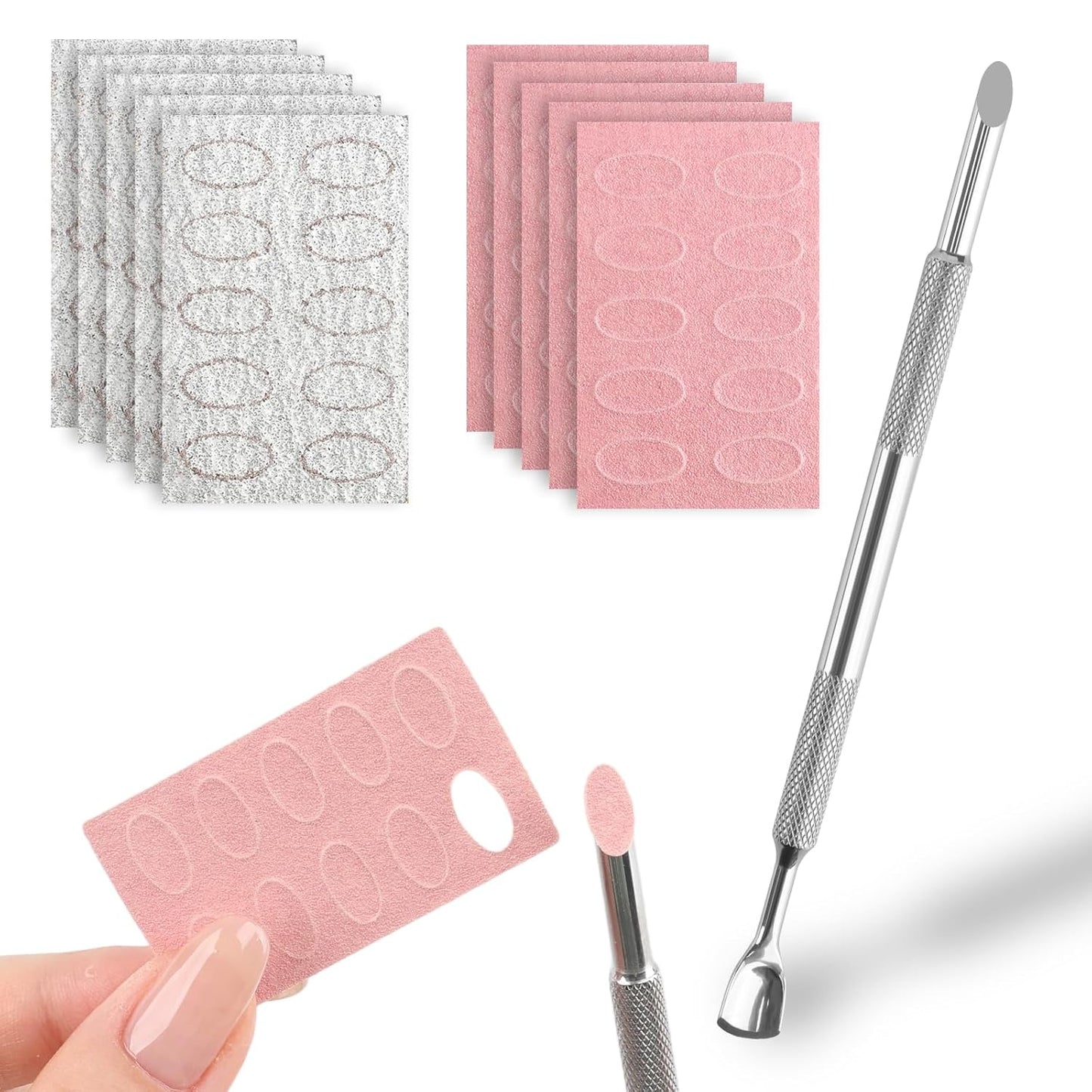 Pre-Treatment Cuticle Pusher, Dual Ended Cuticle Remover Russian Prep Nail Pushers with 100/180 Grit Sandpaper Sheets, Nail Care for Manicure Pedicure Nail Art and Foot Salon Home