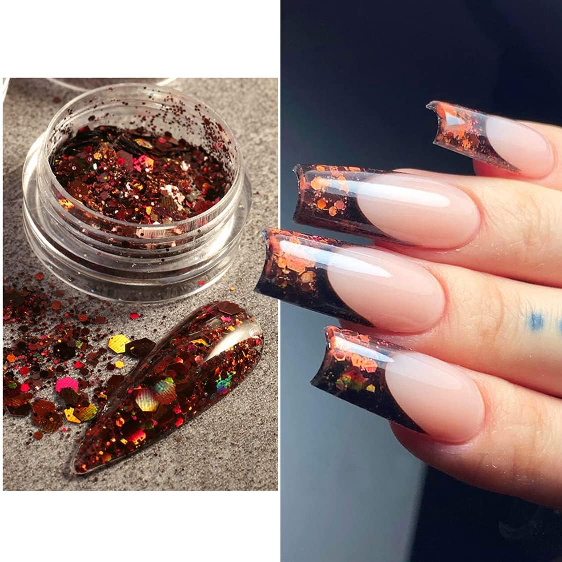 Holographic Sequins Nail Art Flakes Design, 3D Laser Glitter Acrylic Supplies for Gel Polish, Women Manicure Shiny Decorations Resin Nail Art Tips