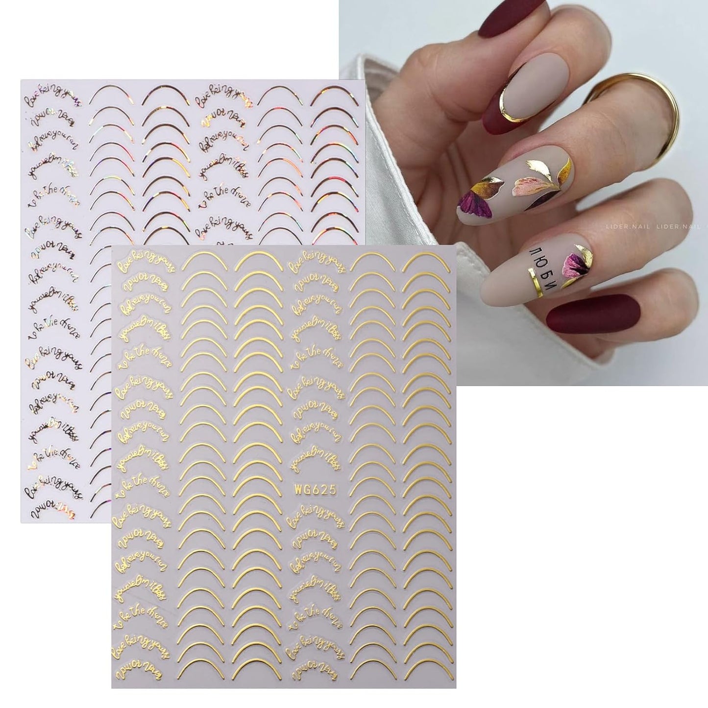 JMEOWIO 9 Sheets French Tip Line Nail Art Stickers Decals Self-Adhesive Pegatinas Uñas Colorful Nail Supplies Nail Art Design Decoration Accessories
