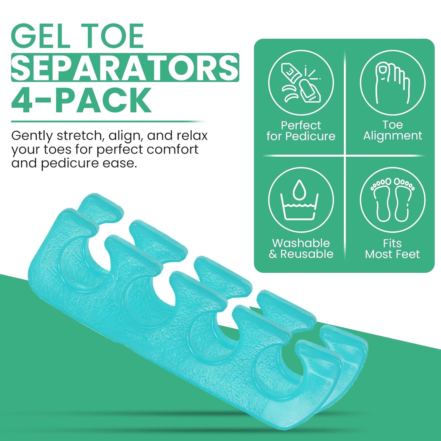 Iconikal 8-Pack Pedicure Gel Toe Separator 5x1.2-Inch Soft Reusable Bunion Relief Spa Day Foot Care Vacation Supply Toe Stretcher 4 Pairs