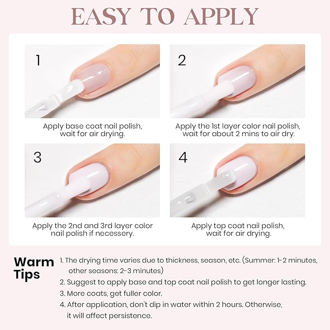 MIZHSE Quick Dry Nail Polish, Pink-White Nail Polish Non Gel Air Drying Fast, 15 ml Regular Nail Lacquer Glossy Finish Nail Art Manicure DIY Home