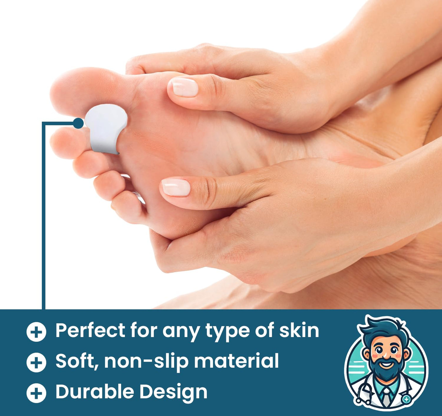 Dr. J's One Step Shop Silicone Toe Spacers for Bunion - Medical-Grade, Breathable, Soft Gel Foot Pads for Foot Pain Relief, Alignment, Moisturizing, and Reusable - 2 Pack- LARGE SIZE