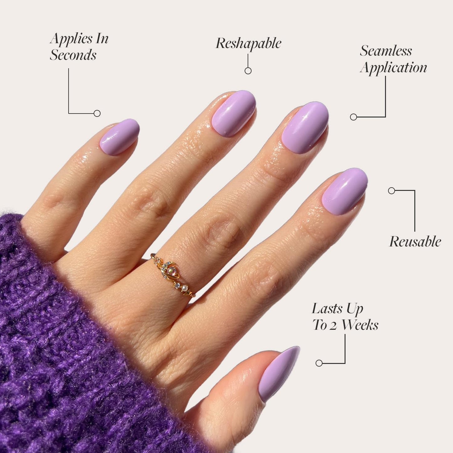 Glamnetic Press On Nails - Lilac | Solid Opaque Light Pastel Purple Round Nails, Salon Quality | 12 Sizes - 30 Nail Kit