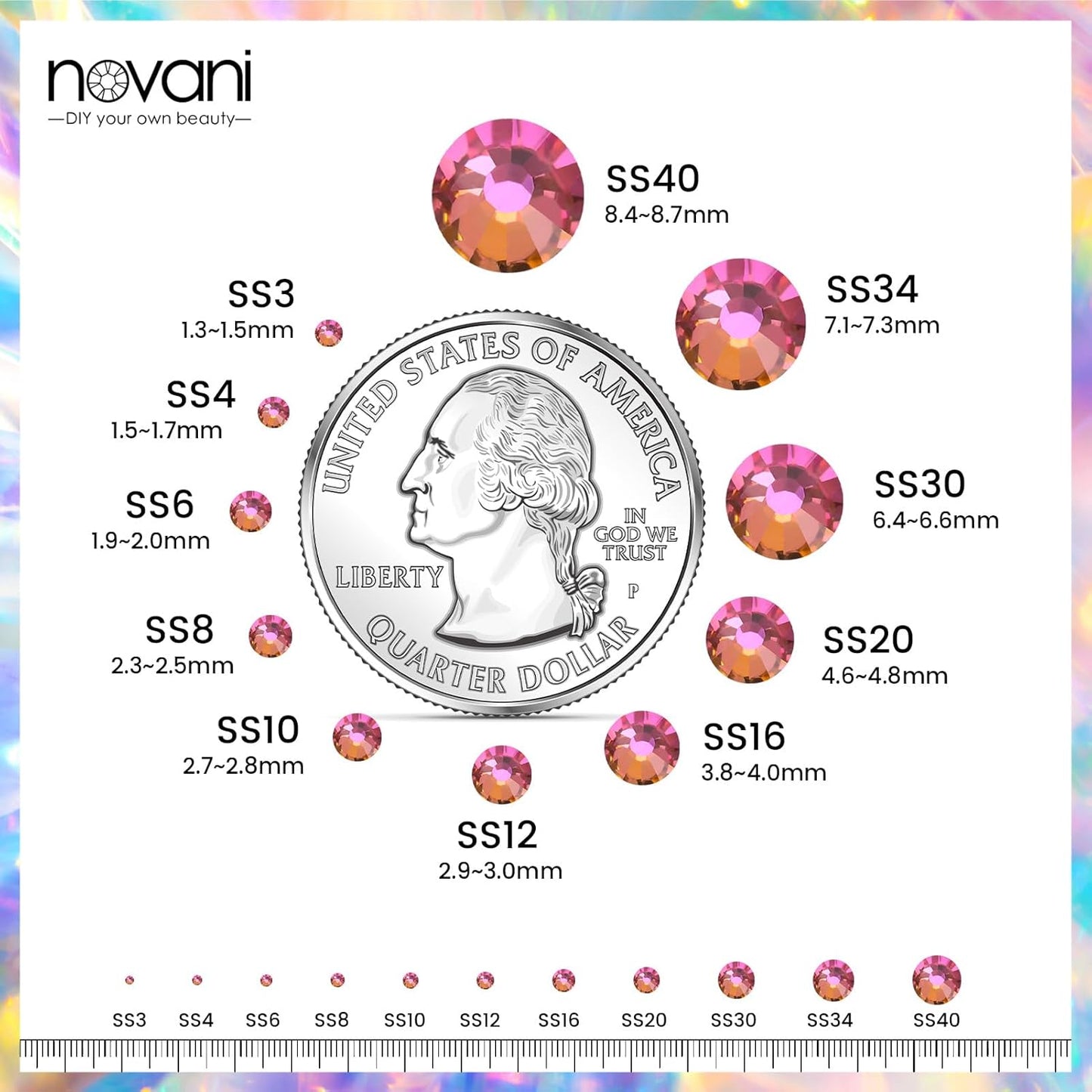 Novani Crystal Rhinestones, Flatback Loose Gemstones 1440pcs Glass Rhinestones for Clothes Shoes Crafts Makeup Nail Art and DIY Decorations(SS16, Rainbow)