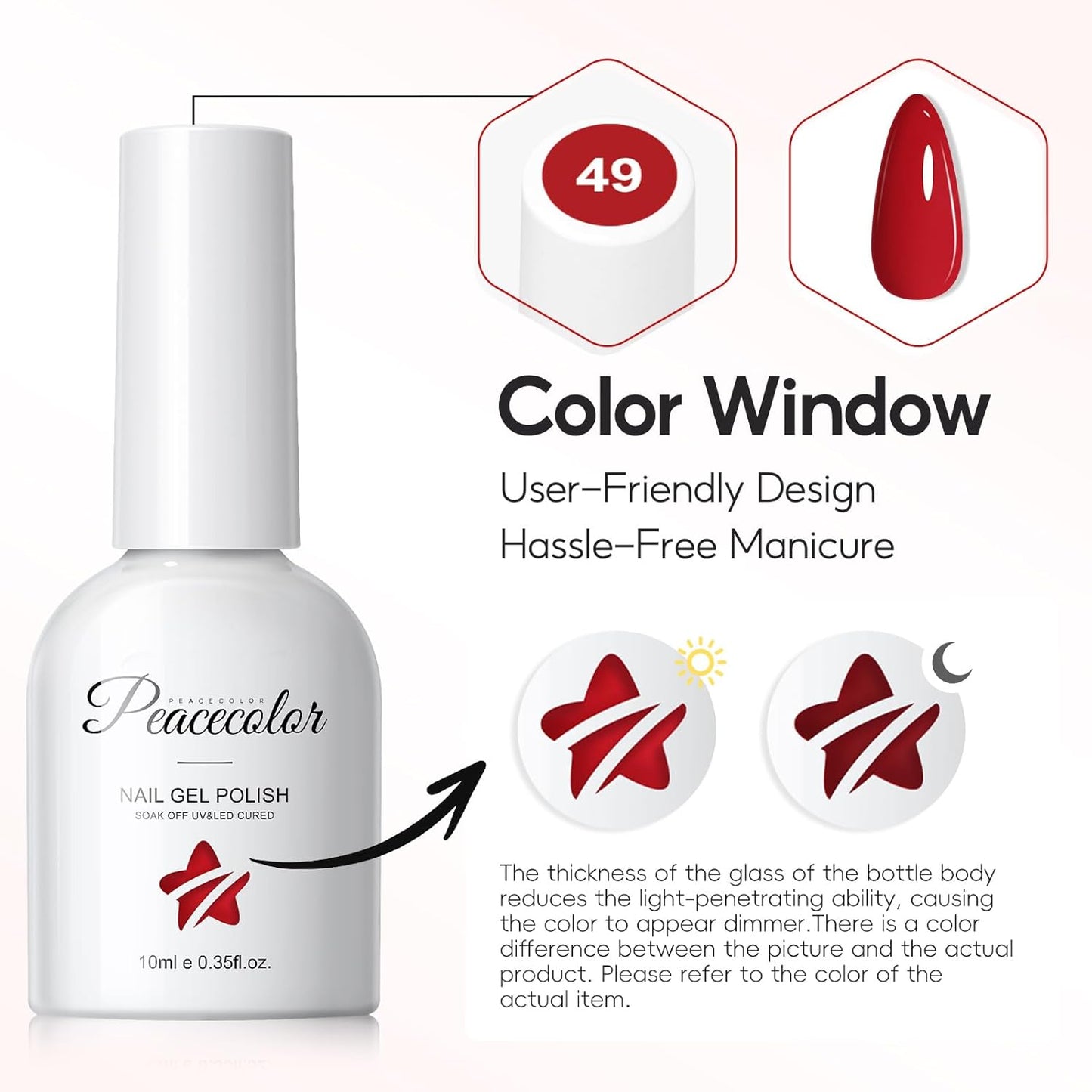 Peacecolor Red Gel Nail Polish Set, 6pcs 10ML Soak Off Gel Polish Dark Red Burgundy Shimmer Glitter Colors Nail Art Starter Kit Gifts for Women