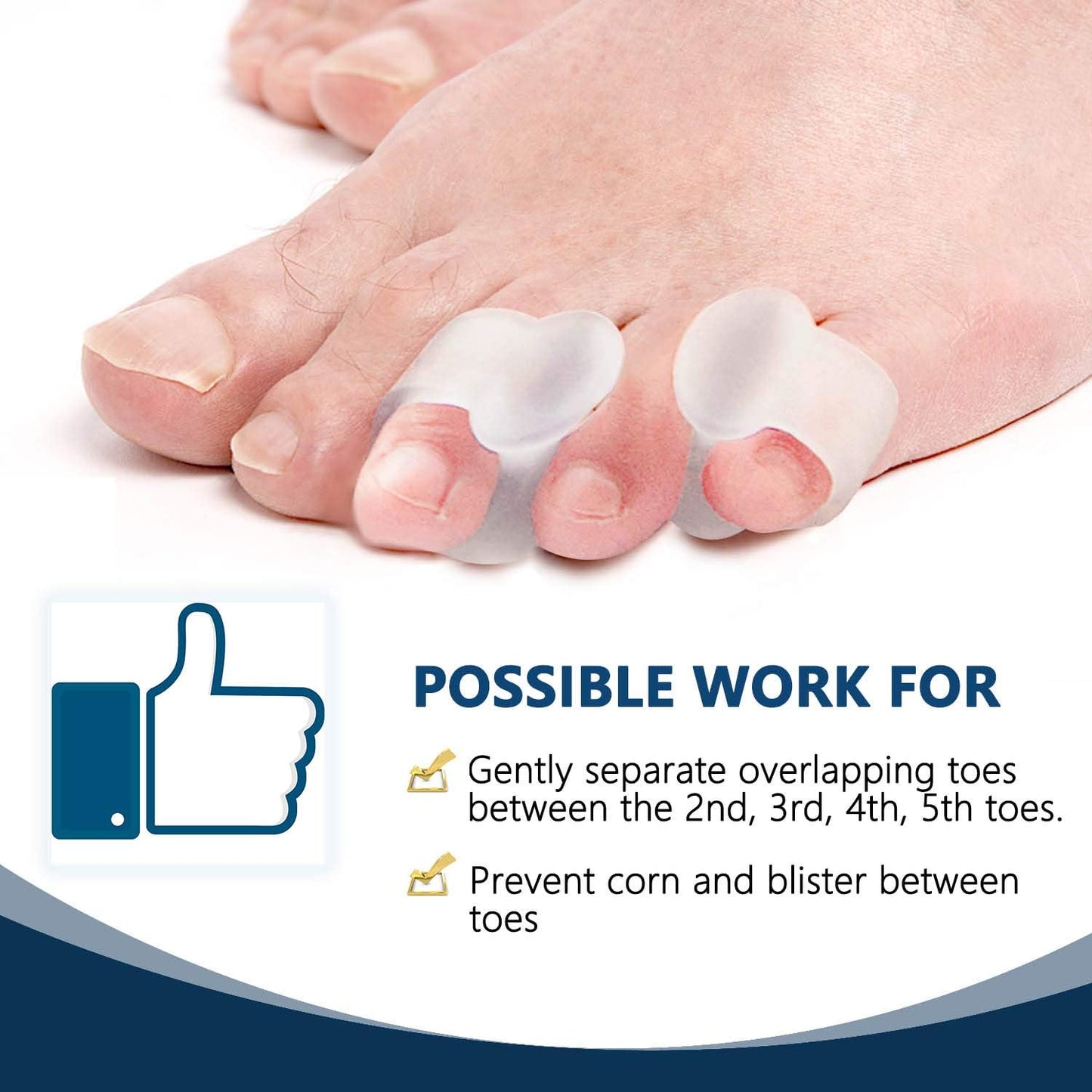 JKcare Pinky Toe Separators (Single Loop), Little Toe Spacers & Protectors for Overlapping Toe, Bunionette, Corn and Blister -10 Pack (Clear)