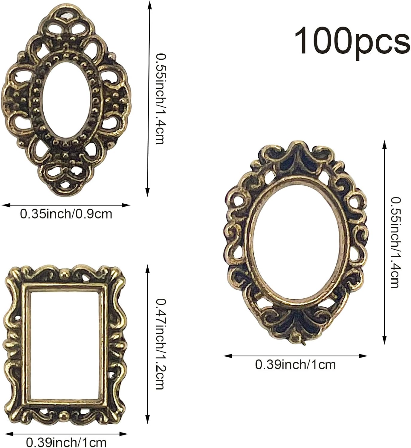 100PCS Frame Charms for Women Girls, Gothic Photo Frame Metal Nail Charms Retro Gold Silve Manicure Accessories 3D Flatback Jewels for DIY Nail Art Crafts Decoration