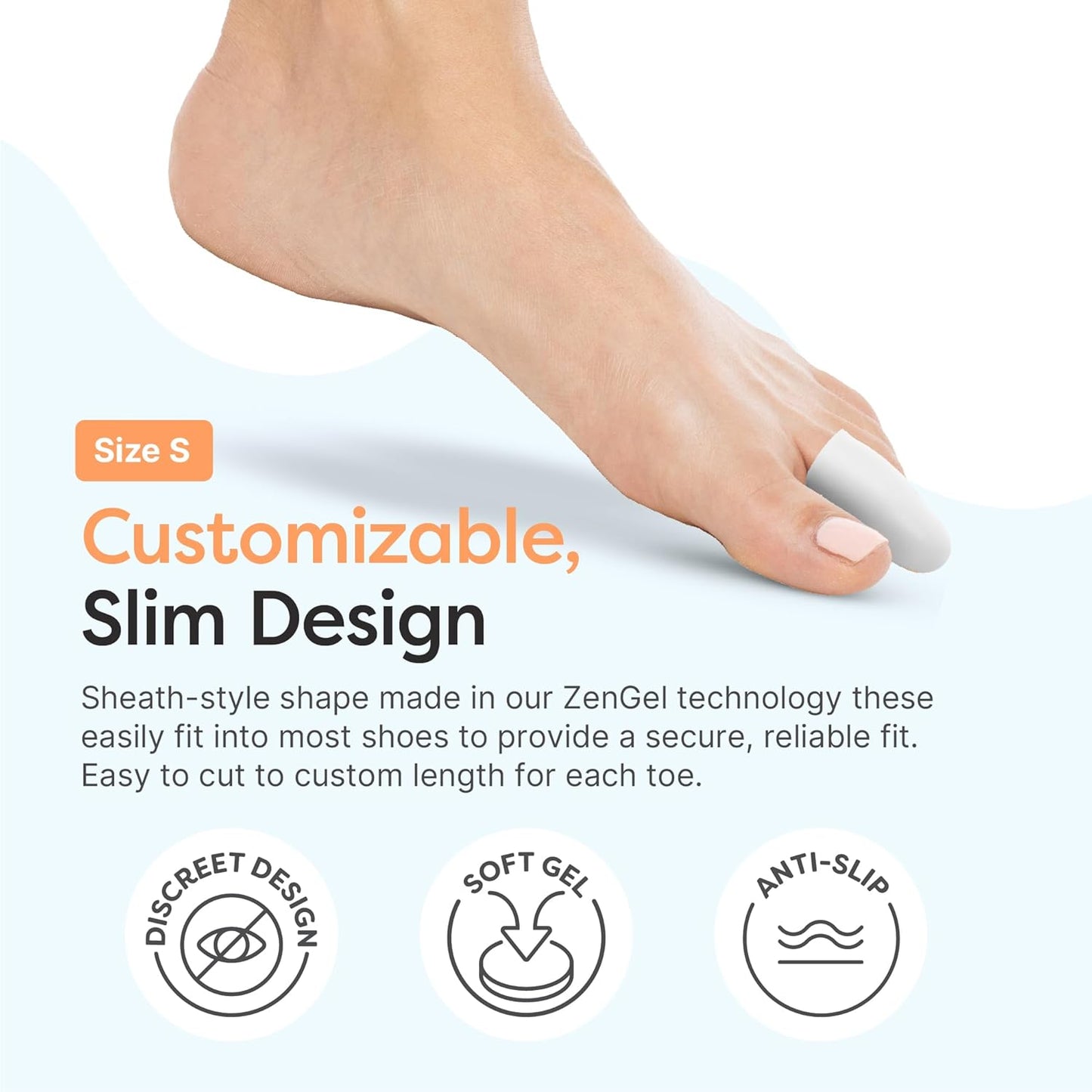 ZenToes 6 Pack Gel Toe Cap and Protector - Cushions and Protects to Provide Relief from Missing or Ingrown Toenails, Corns, Blisters, Hammer Toes (Small, White)