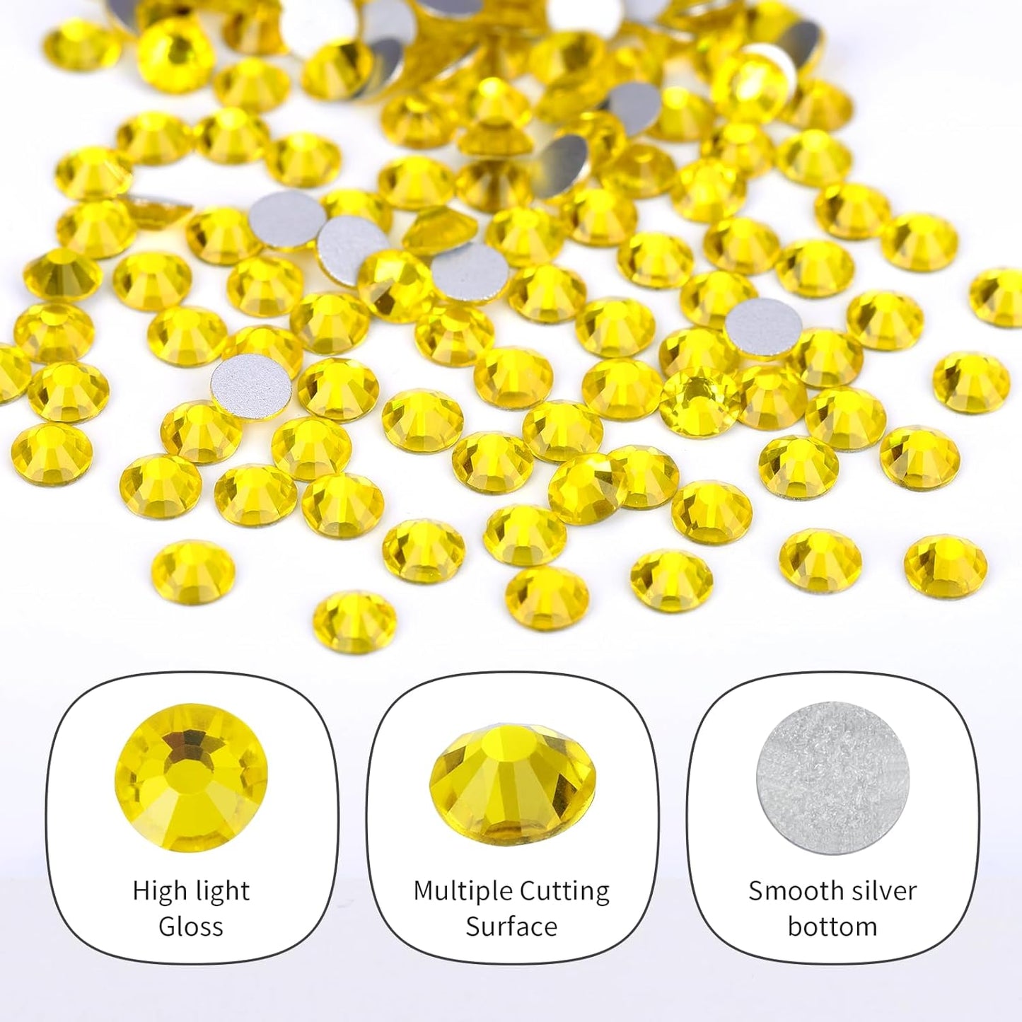 2000PCS Lemon Yellow Rhinestones Bulk, Flat Back Crystal Glass Stone Round Gems,SS30, 6.4-6.6mm