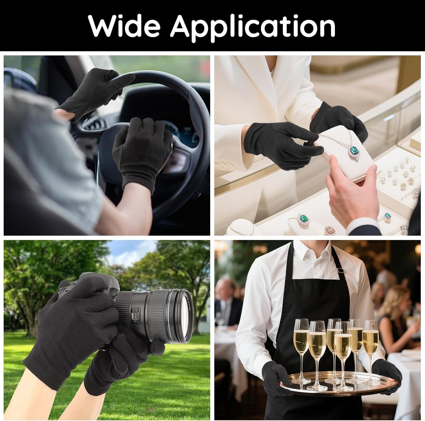 Segbeauty 24 Counts Black Cracked Hand Moisturizing Cotton Gloves for Dry Hands Overnight, 12 Pair Lotion Sleep Cotton Gloves, At Home Spa Sleeping Glove Liners Driving Inspection Work Glove Men Large