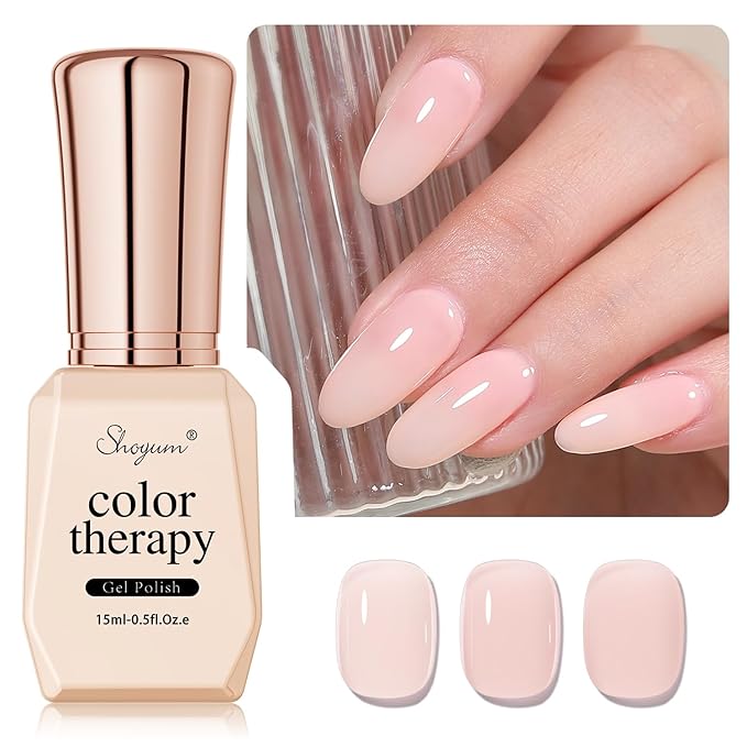 Nude Pink Gel Nail Polish,15ml Natural Jelly Sheer Pink Gel Polish Color Soak Off UV LED Nail Art Starter Manicure Salon DIY at Home