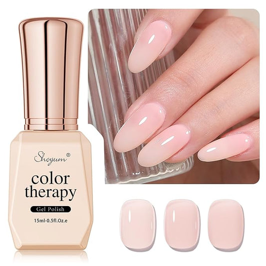 Nude Pink Gel Nail Polish,15ml Natural Jelly Sheer Pink Gel Polish Color Soak Off UV LED Nail Art Starter Manicure Salon DIY at Home