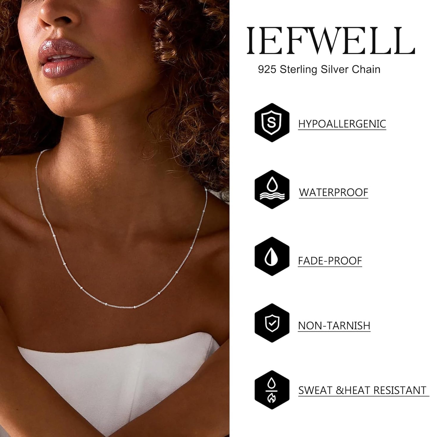 IIEFWELL S925 Sterling Silver Chain Necklace for Women - 1.2/0.8mm Satellite Bead Cable Box Chains Necklace Set, Hypoallergenic Sturdy Women's Chain Necklaces, 16/18/20/22 Inches Jewelry Gifts