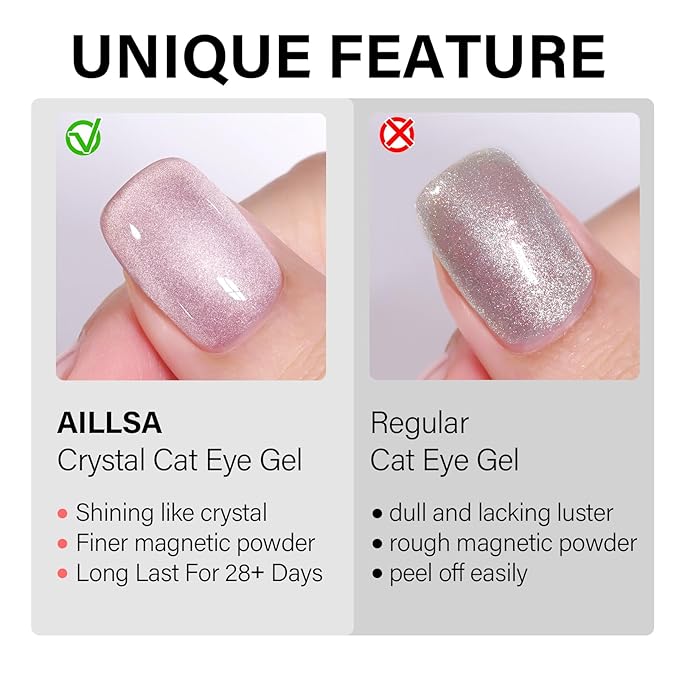 AILLSA Nude Pink Cat Eye Gel Nail Polish Shimmer Glitter Crystal Polish with Magnet, Jelly Purple Sparkle Nail Polish Reflective Translucent Color U V Gel Salon DIY at Home 0.5 OZ GF22