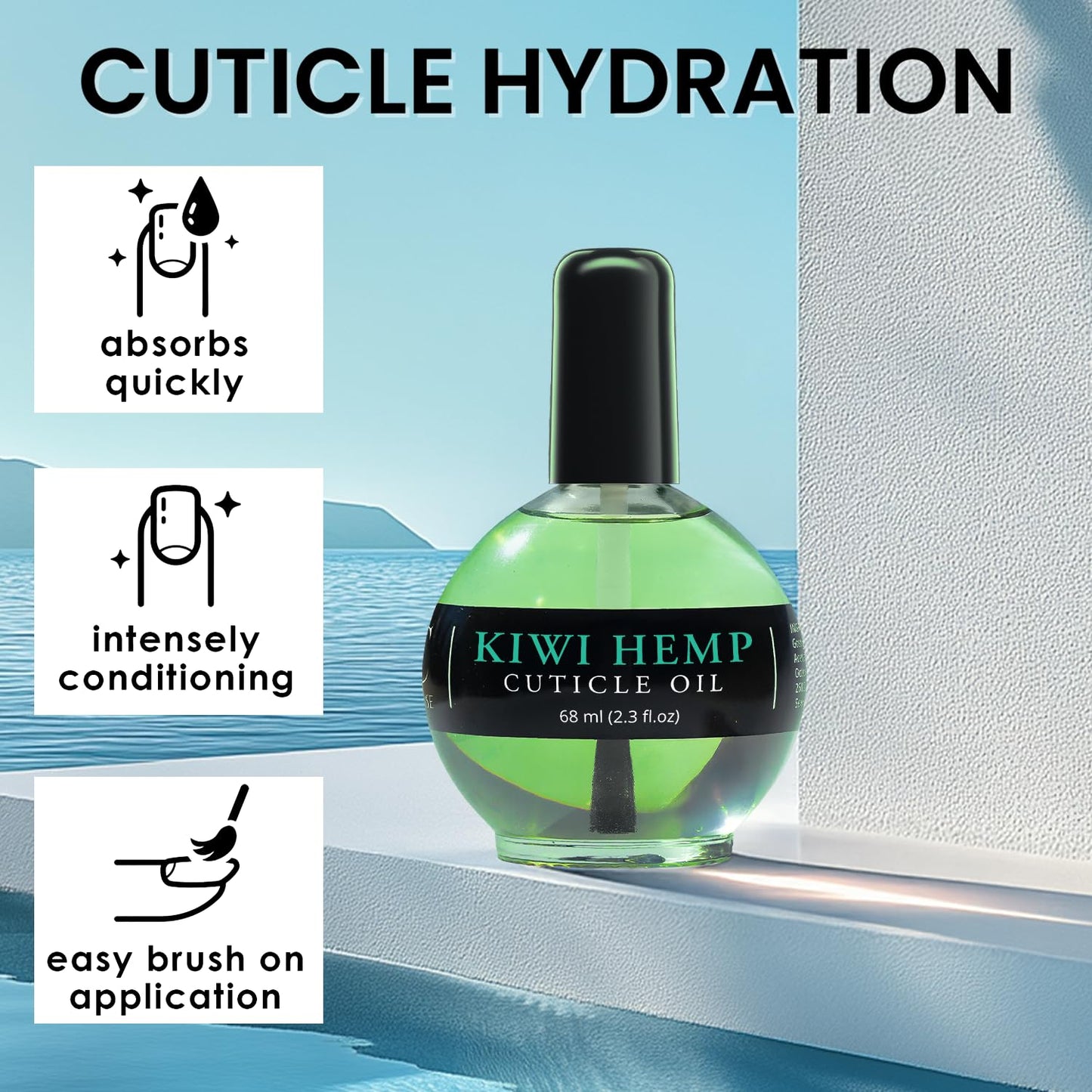 Ellie Chase Nail Cuticle Oil Kiwi Hemp Scented 2.3 Fl Oz – Cuticle Oil for Nails with Jojoba Oil, Aloe, Vitamin E - Moisturizing Cuticle Care and Nail Oil Repair Treatment