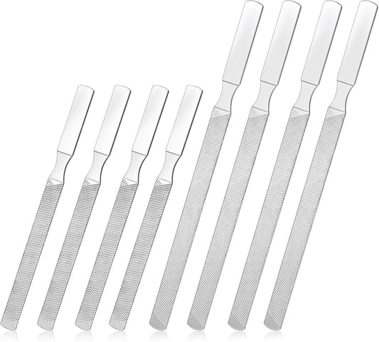 Professional Nail File Set 8 Pcs Stainless Steel Double Sided Manicure Pedicure Tools for Thick Hard Nails Non Slip Ergonomic Handle for Home Travel Salon Reusable Nail Care Kit for Fingernails