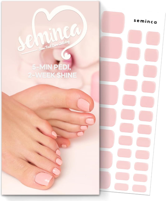 Semi Cured Gel Toe Nail Strips-32 Self-Adhesive Toe Nail Stickers Semi-Gel Polish Alternative for Feet Summer Sandal Ready Designs Works with Any UV/LED Lamps(Nude Pink.Pedicure)
