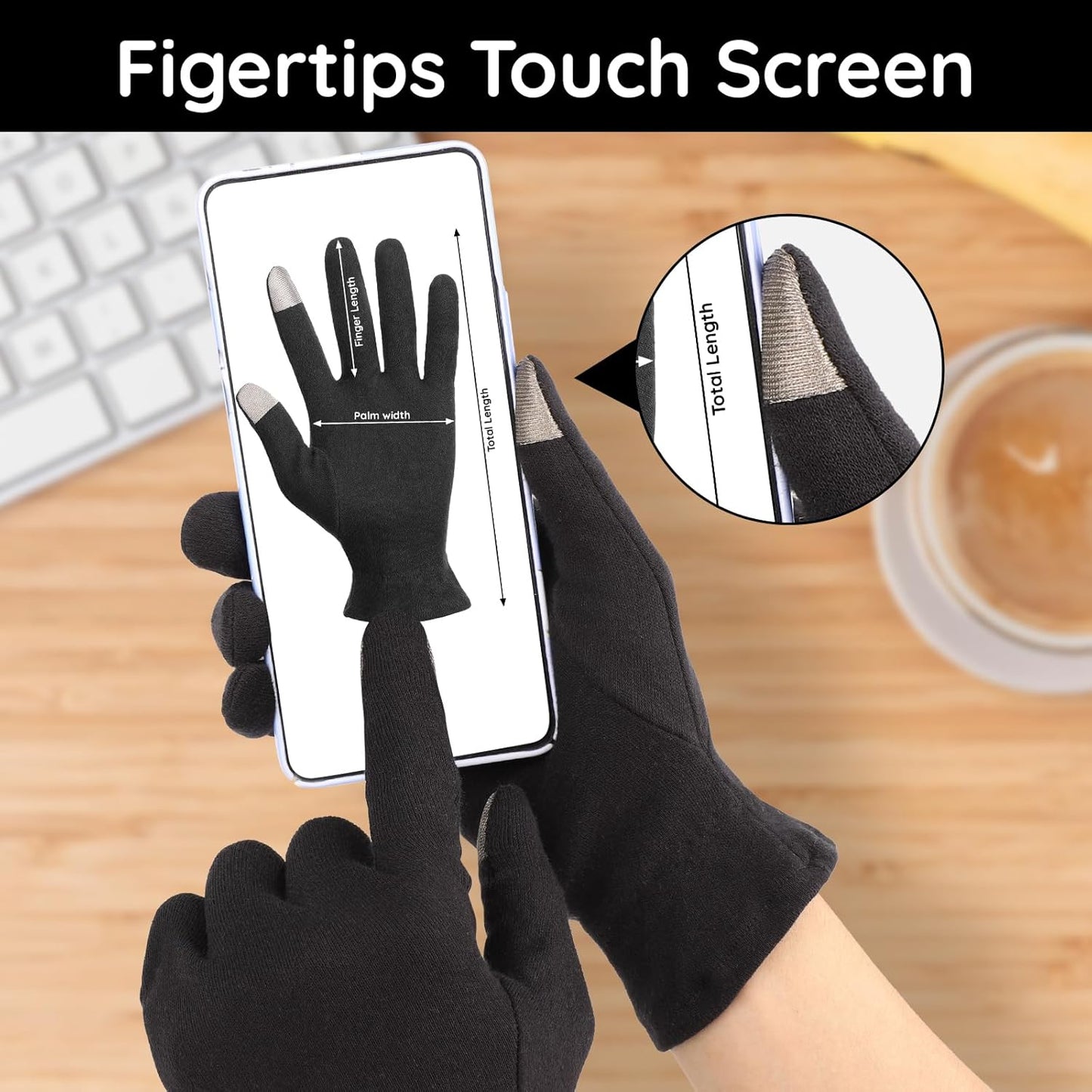 Segbeauty 16 Counts Elastic Black Cotton Gloves for Working, 8 Pair Touchscreen Sleeping Moisturizing Lotion Gloves Overnight with Elastic Band, Hand Care Cotton Moisture Work Glove for Typing Driving