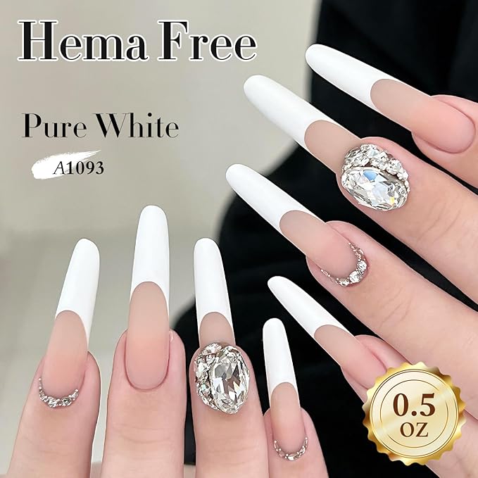 Double Rhythm 0.50 OZ Gel Polish Hema Free Same Color Same Bottle Golden Round Translucent Neutral Natural Milky 15 ML Jelly UV Polish Art DIY at Home (White-C1093)