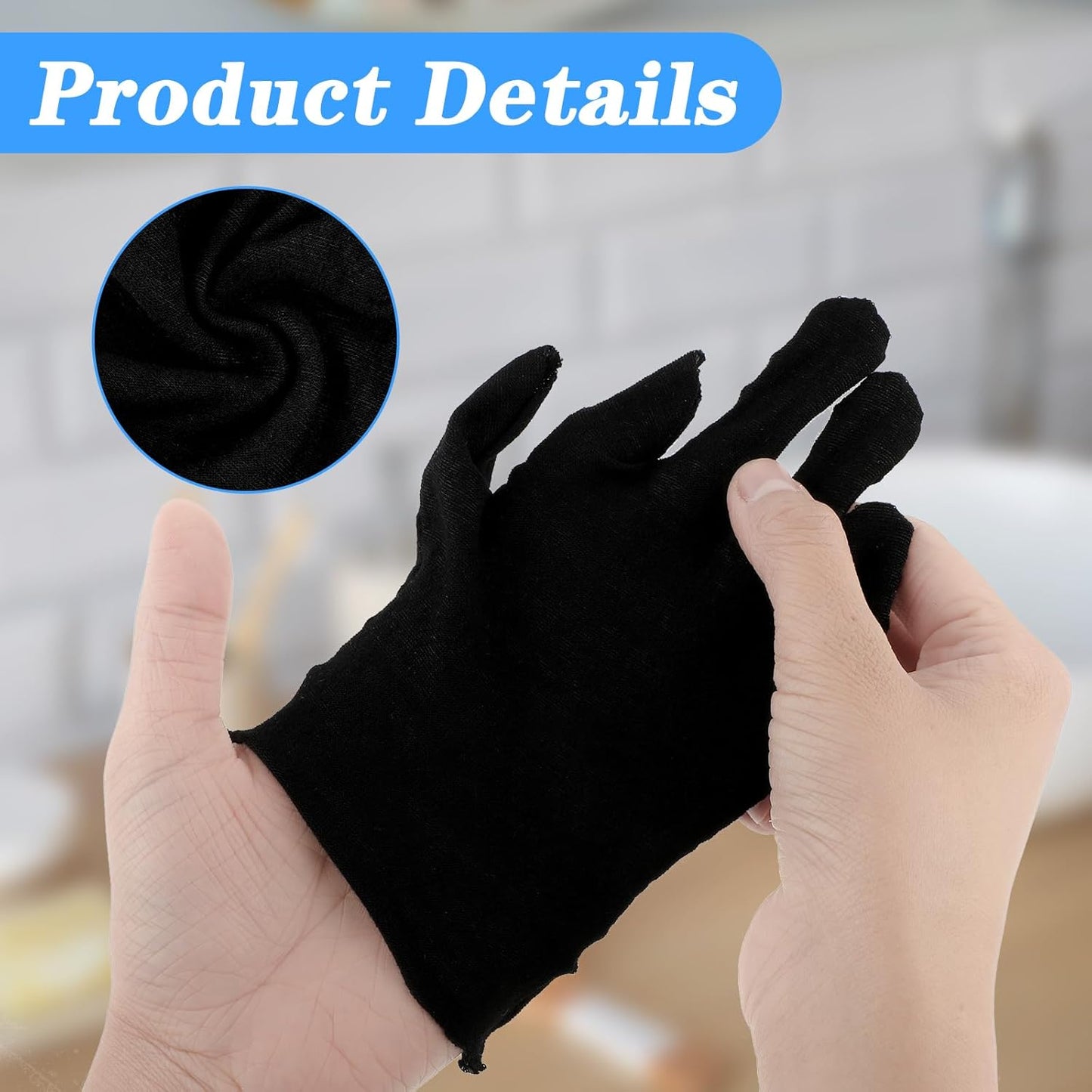 6 Pairs Moisturizing Cotton Gloves Touchscreen Overnight Sleeping Gloves Lightweight Nighttime Lotion Gloves for Bedtime Dry Hand Therapy Sensitive Irritated Skin SPA (Black)