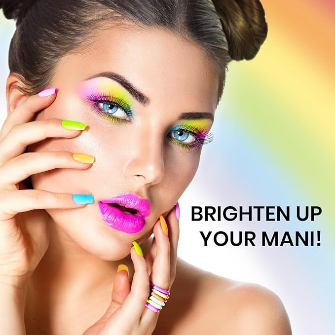 Beetles Neon Gel Nail Polish Set, Summer Gel Polish Kit 6 Colors Hot Pink Orange Yellow Green Blue Purple Soak Off UV Nail Lamp Design Manicure Gift for Women Girls Rainbow Kingdom