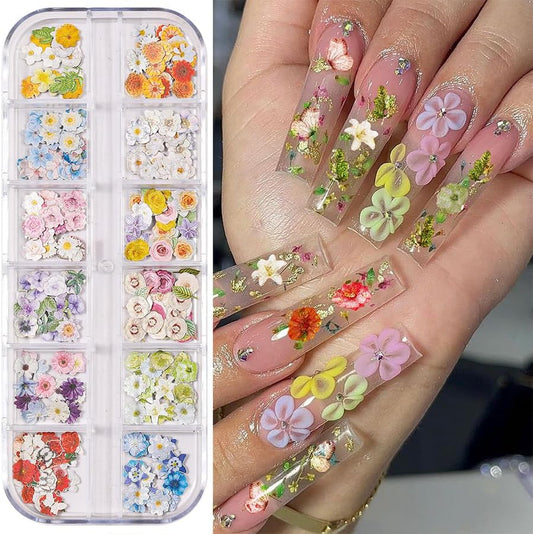 300pcs 3D Flower Nail Art Sequins Decals Colorful Mixed Flowers Leaves Design Slice Nail Flowers Ultra Wood Pulp Flakes Sequins 2