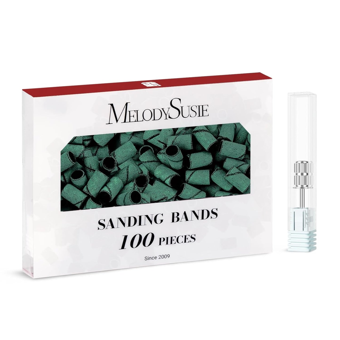 MelodySusie 100 Pcs Nail Drill Bits Sanding Bands for Nail Drill 180 Fine Grit Nail File Sanding Bands for Acrylic Nails Gel Manicures and Pedicure