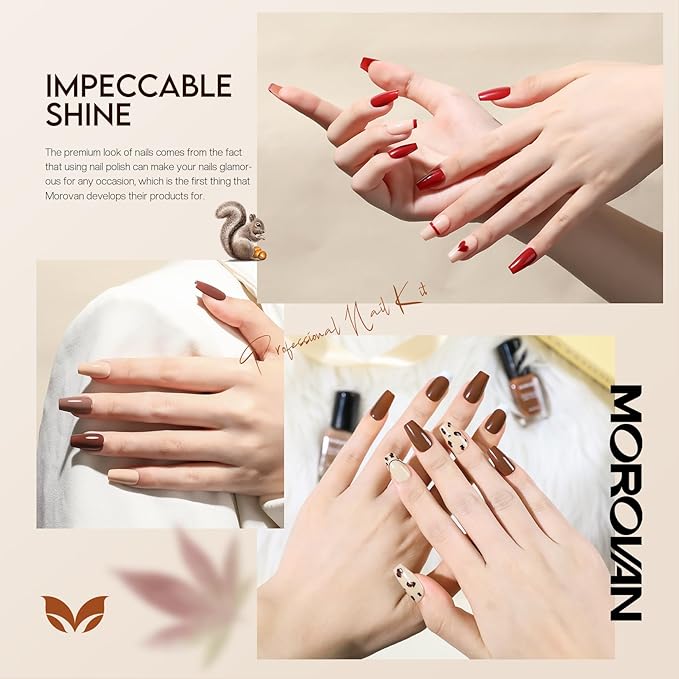 Morovan Brown Nail Polish Set: Fall Nude Dark Chocolate Nail Polish Kit Regular Air Quick Dry Autumn Fingernail Polish Pack for Women Nail Art Design Gift Holiday Party