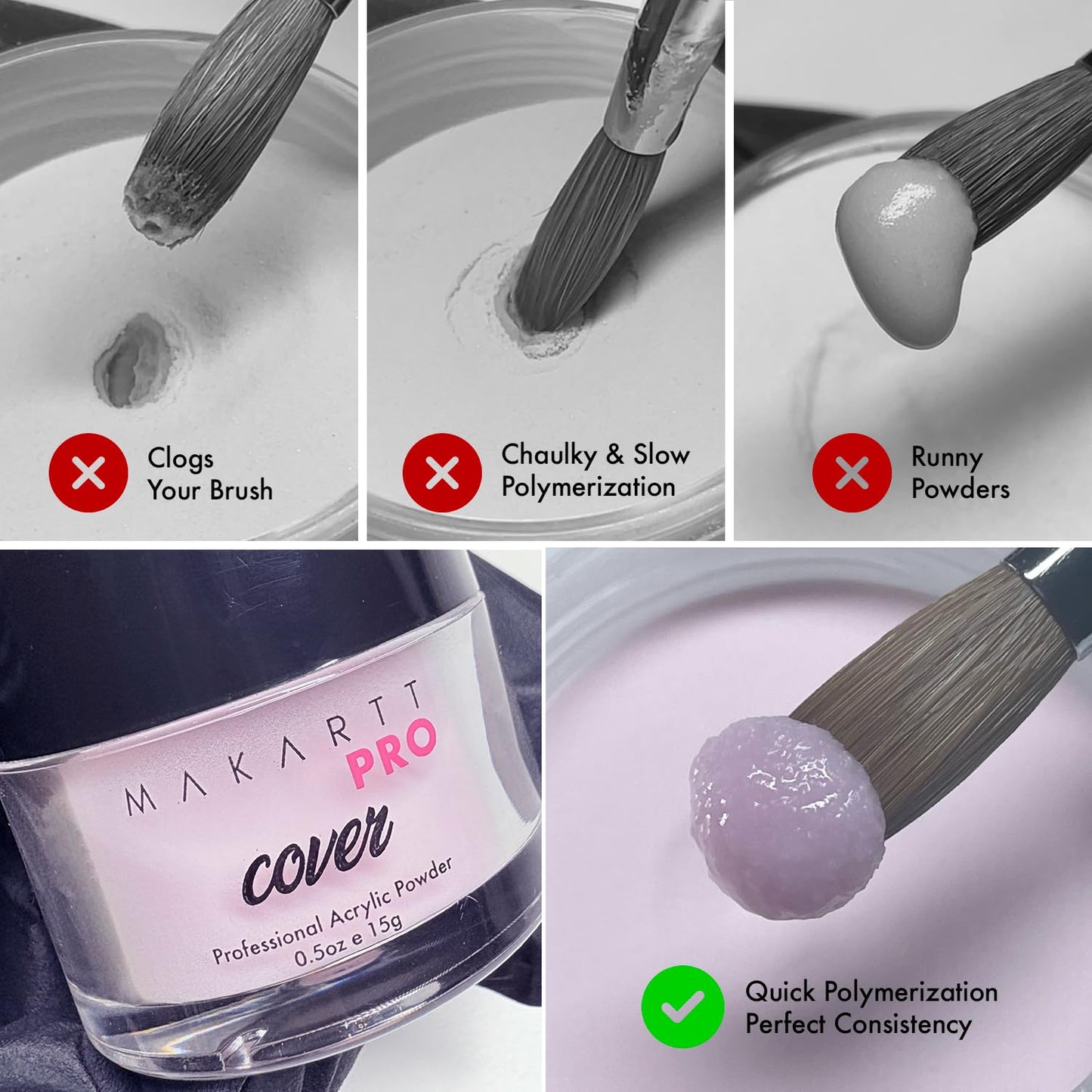 MakarttPro Mini Acrylic Nail Kit for Beginner Nail Technicians 12pcs - Starter Set with Pink & Clear Acrylic Powders, EMA Monomer, Kolinsky Brush and Nail Essentials