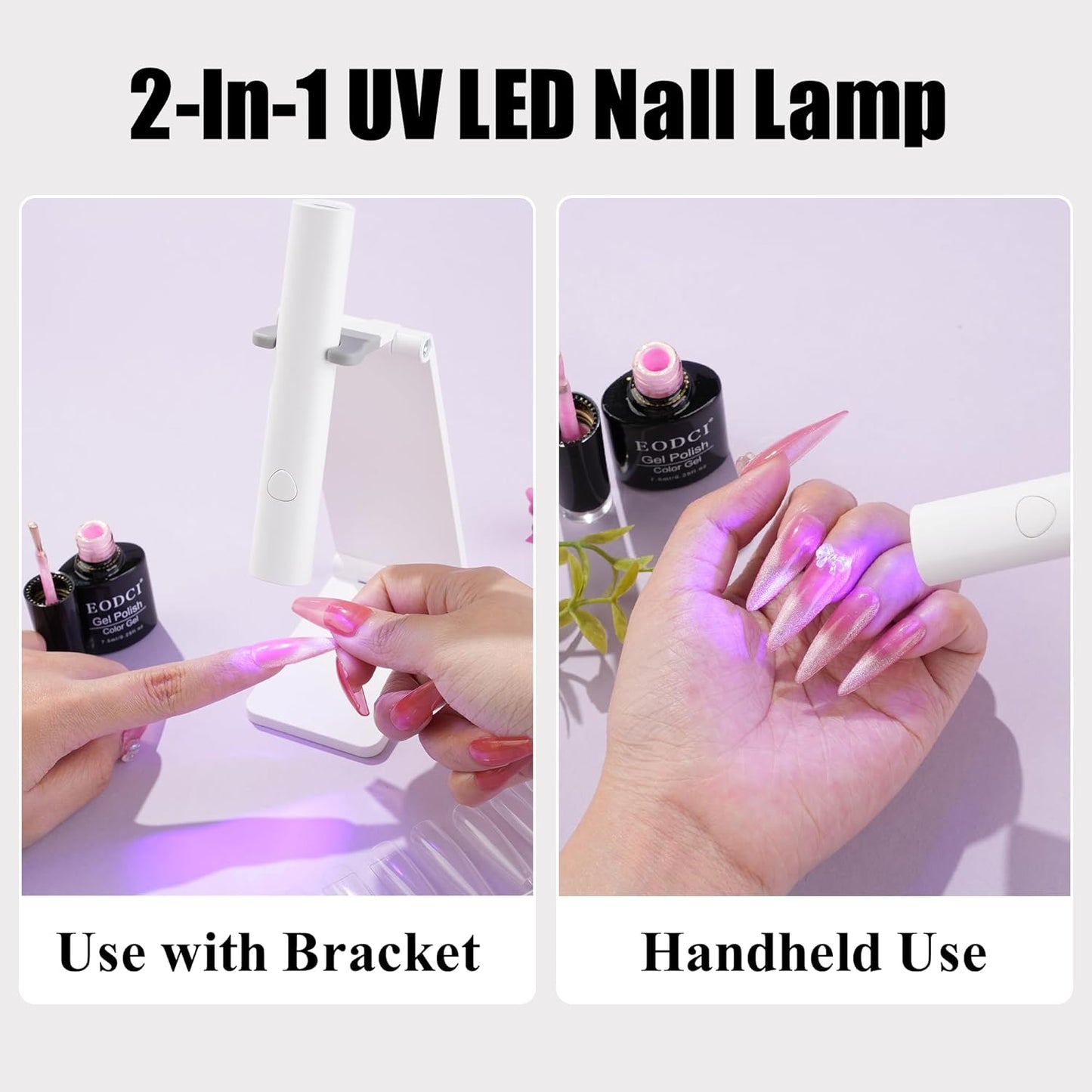Handheld UV Nail Lamp, Mini U V LED Nail Lamp Handheld with Stand, Portable Nail Dryer Rechargeable USB Cordless, Nail Light with 2 Timers for Fast Drying