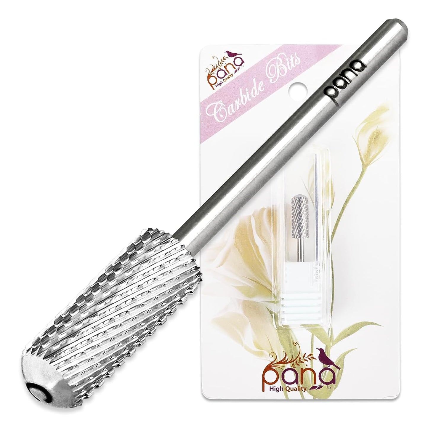PANA 3/32" Small Smooth Round Top Safety Carbide Nail Drill Bit for Gel Polish & Acrylic Removal Nail Salon Manicure Pedicure Electric File Tools (Small Barrel - Silver, Coarse)