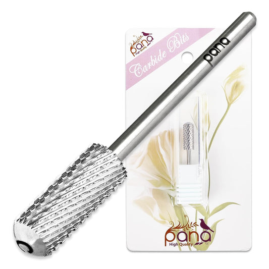 PANA 3/32" Small Smooth Round Top Safety Carbide Nail Drill Bit for Gel Polish & Acrylic Removal Nail Salon Manicure Pedicure Electric File Tools (Small Barrel - Silver, Coarse)