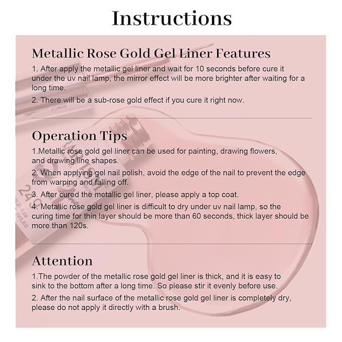 RARJSM Metallic Chrome Gel Liner Nail Art 3D Mirror Bronze Gold Rose Gold Effect Gel Nail Polish 8ml Painting Build in Thin Brush Metal Painted Drawing Striper GelPolish Curing Requires Home Salon