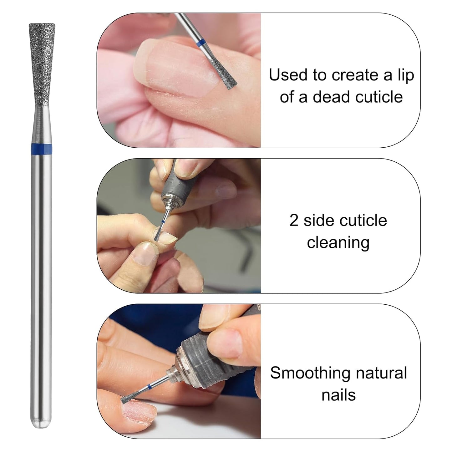 2Pcs Diamond Nail Drill Bits Carbide Conical Micro Cuticle Remover Bit Russian Electric File Bits for Under Nail Dead Skin Cleaning Cuticle Remove Nail Art Design Manicure and Pedicure