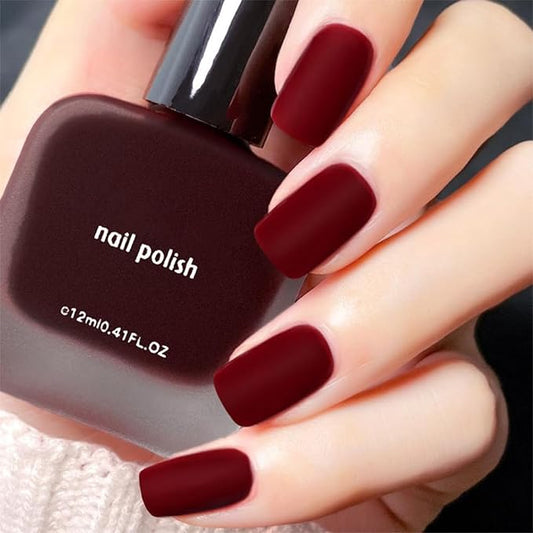 COSMOO 12ml Burgundy Matte Nail Polish, Quick Dry Nail Lacquer for Nail Art Varnish, Mist Effect Matte Finish Velvet Nail Polish, 0.41 fl oz (Burgundy, 0.41 fl oz)